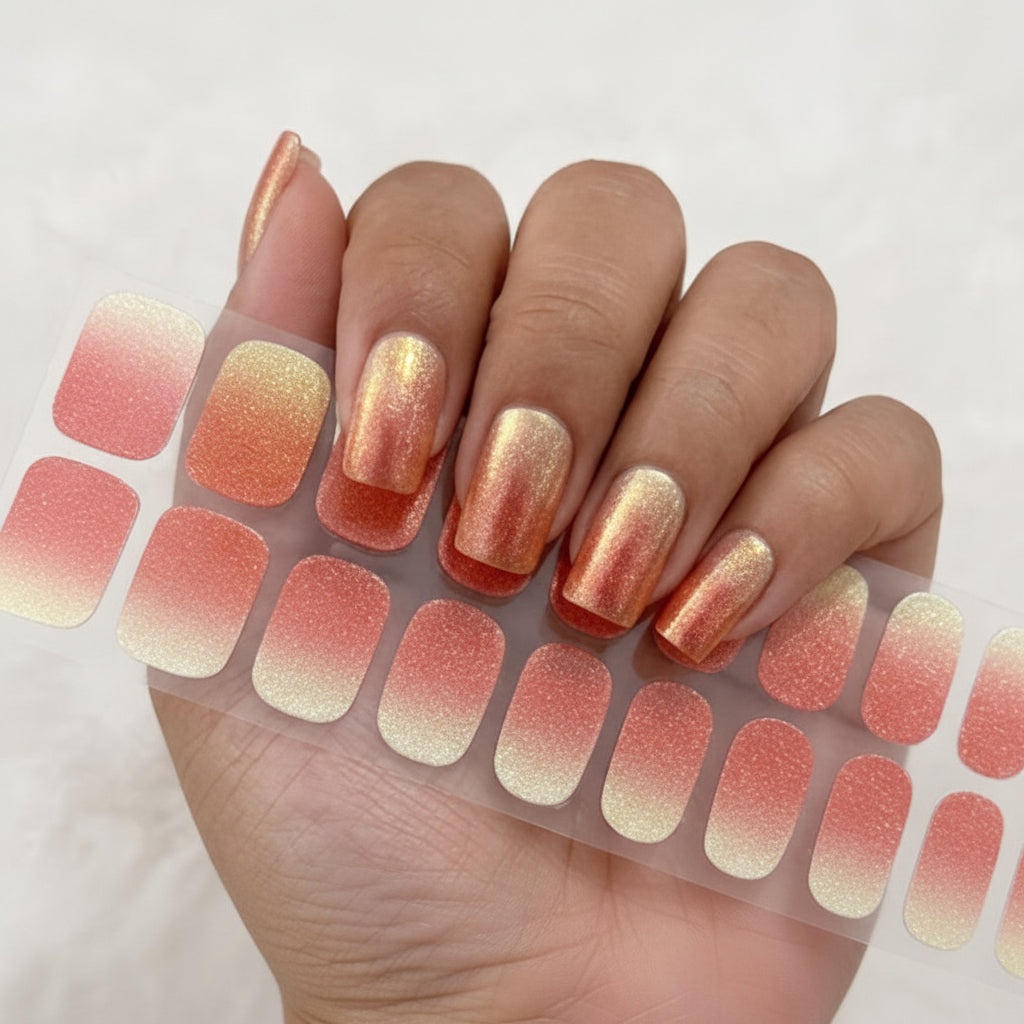 Stickers Ongles Dégradé Or & Orange – UV