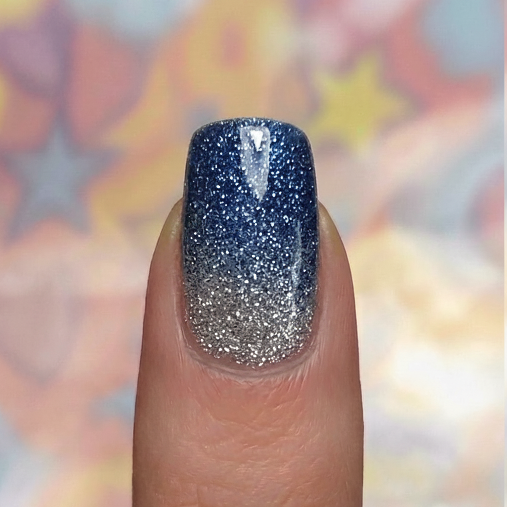 Stickers Ongles Argenté Dégradé Bleu Pailleté - UV