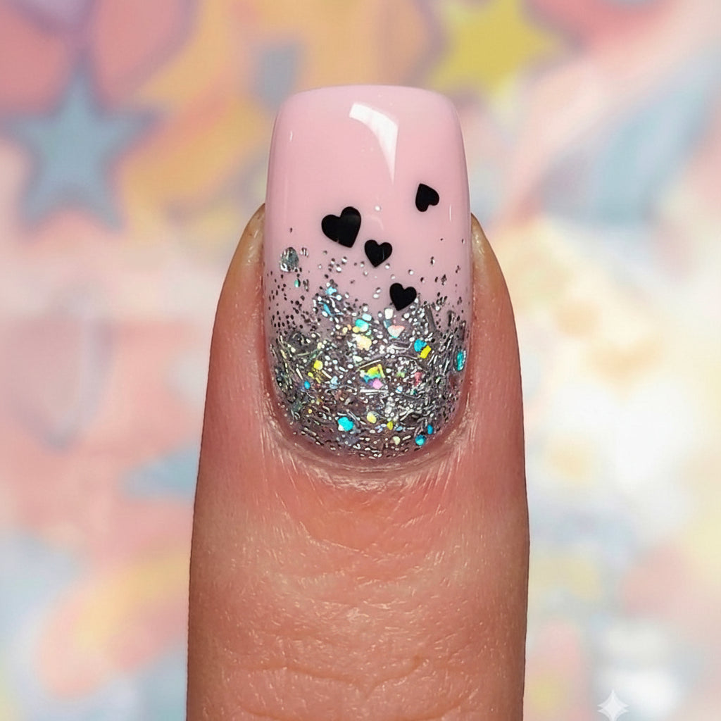 Stickers Ongles Cœur Argenté – Paillettes UV