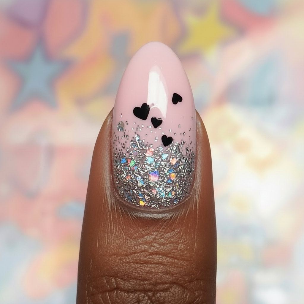 Stickers Ongles Cœur Argenté – Paillettes UV